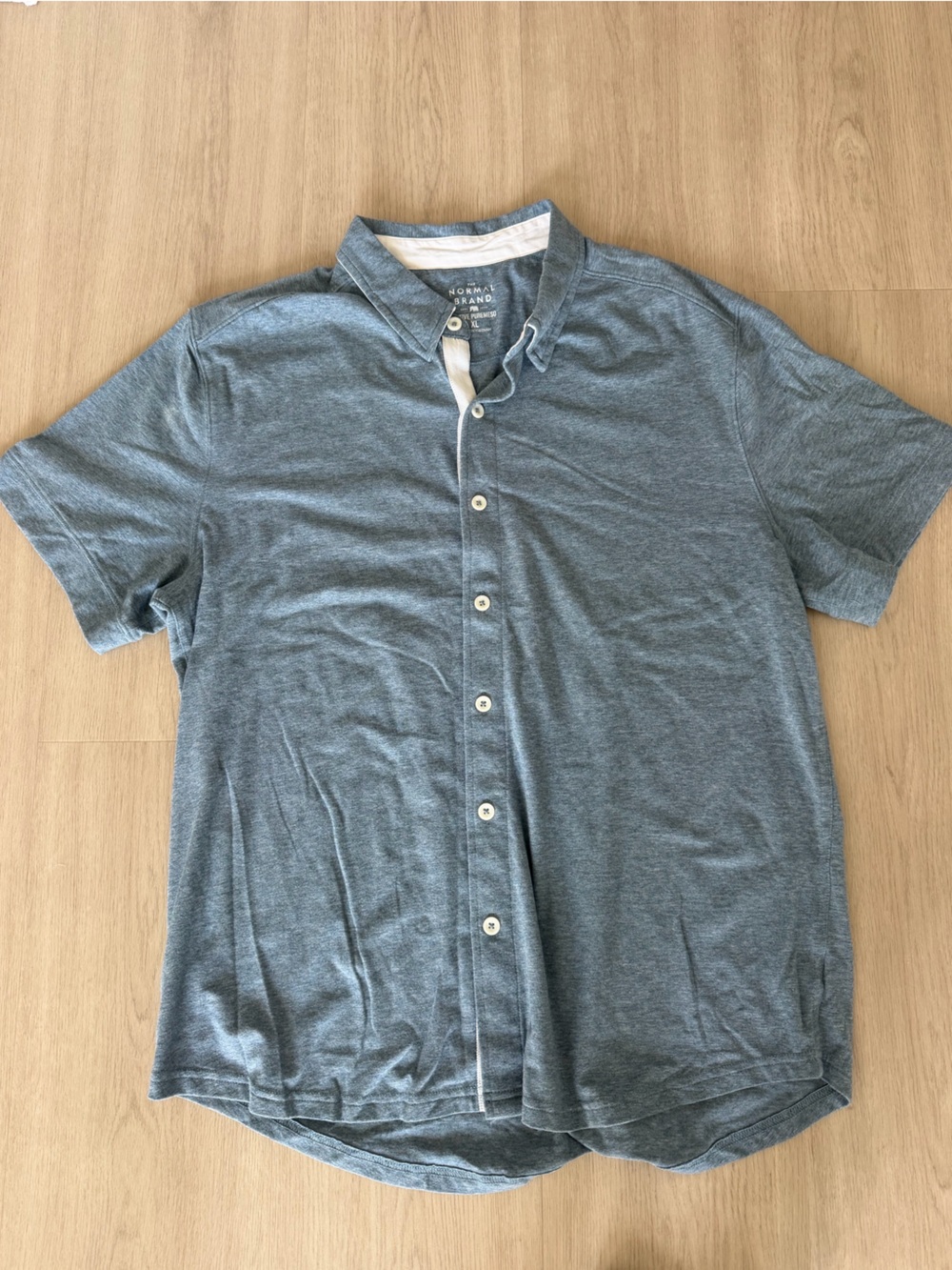 The Normal Brand Short-Sleeve Button-Up Shirt in Heather Blue
